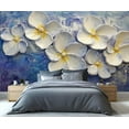 thumbnail image 3 of Relief White Flowers Wall Mural, Abstract Oil Painting Style 3D Wallpaper Mural, Blue Background Wall Murals Wallpaper For Boys And Girls Bedroom 59"W x 39.4"H (Not Peel and Stick), 3 of 6