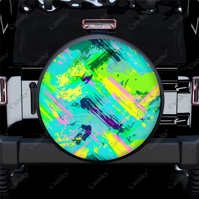 Colored Square Spiral Pattern Polyester Universal Spare Wheel Tire Cover Wheel Covers for Trailer RV SUV Truck Camper