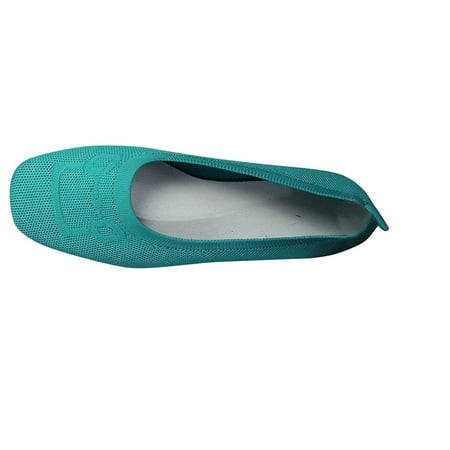 hopeusnice Clearance Women s Breathable Knit Flats Slip On Loafers Comfortable Walking Shoes Soft Sole Low Heel Ballerina Shoes Flats Green 38