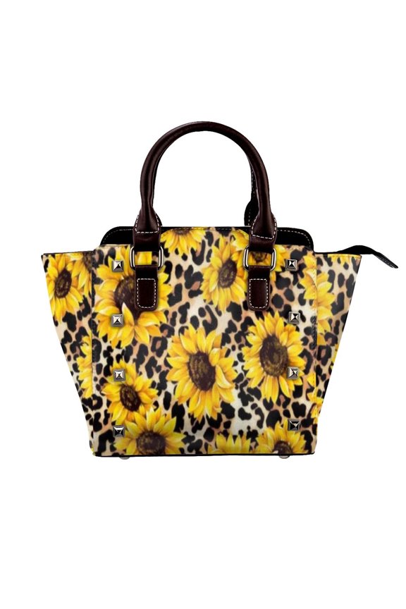 Leopard Sunflower Rivet Fashion One-Shoulder Women's Handbag Tote Bag