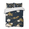 thumbnail image 2 of Yellow Flower Twin Size Down Alternative Comforter,Lightweight Comforter Quilt Bedding Set with Pillow Shams Japanese Style Floral Leaf Textured Navy Blue Bed Comforter Duvet Insert 68"x86", 2 of 7