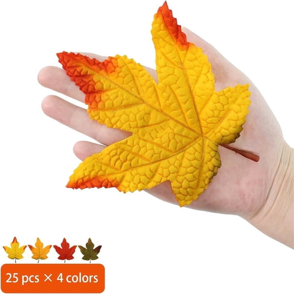 Artificial Maple Leaves, 10 Colors Assorted Fall Leaves Thanksgiving Decor, Seasonal Foliage, Artificial Fall Leaf Stem, Household and Event Layout Accessory, Party Table Decor Crafts, 4.7"×3.9",D*5