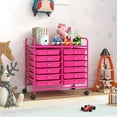 thumbnail image 2 of Costway 12 Drawers Rolling Cart Storage Scrapbook Paper Studio Organizer Bins Hot Pink, 2 of 10