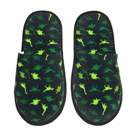 

Honeii Dinosaurs Print Furry Slippers Bedroom Slippers for Women and Men Fuzzy Plush Comfy Faux Fur Lined Slide Shoes -Medium