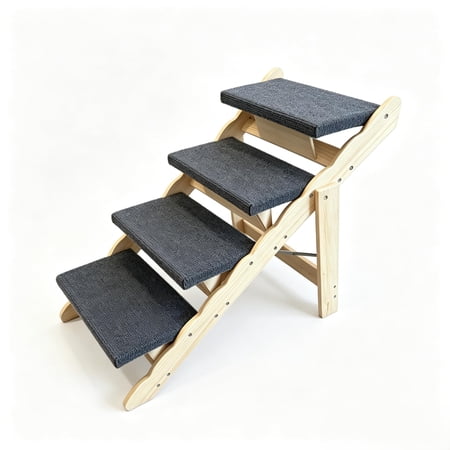 GIMMYFIVE Collapsible Wooden Dog Stairs and Anti-Slip Pet Ramp, 150 lbs for Small Medium Large Pet, 3/4 Steps