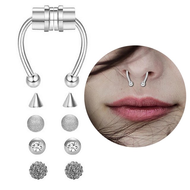 Anillo Piercing falso magnético punk Regalos para hombres Mujeres Plata Hugo Anillo de nariz falso