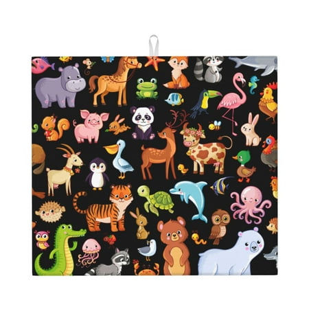 

Dish Drying Mats for Kitchen Counter - Animal Cartoon Style 16x18In Anti-Slip Absorbent Microfiber Drying Mat for Kitchen Counter Mat Dish Rack Mat with Hanging Loop