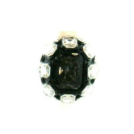 Zirconmania 622R-0083BK Silvertone Black Crystal Stretch Ring