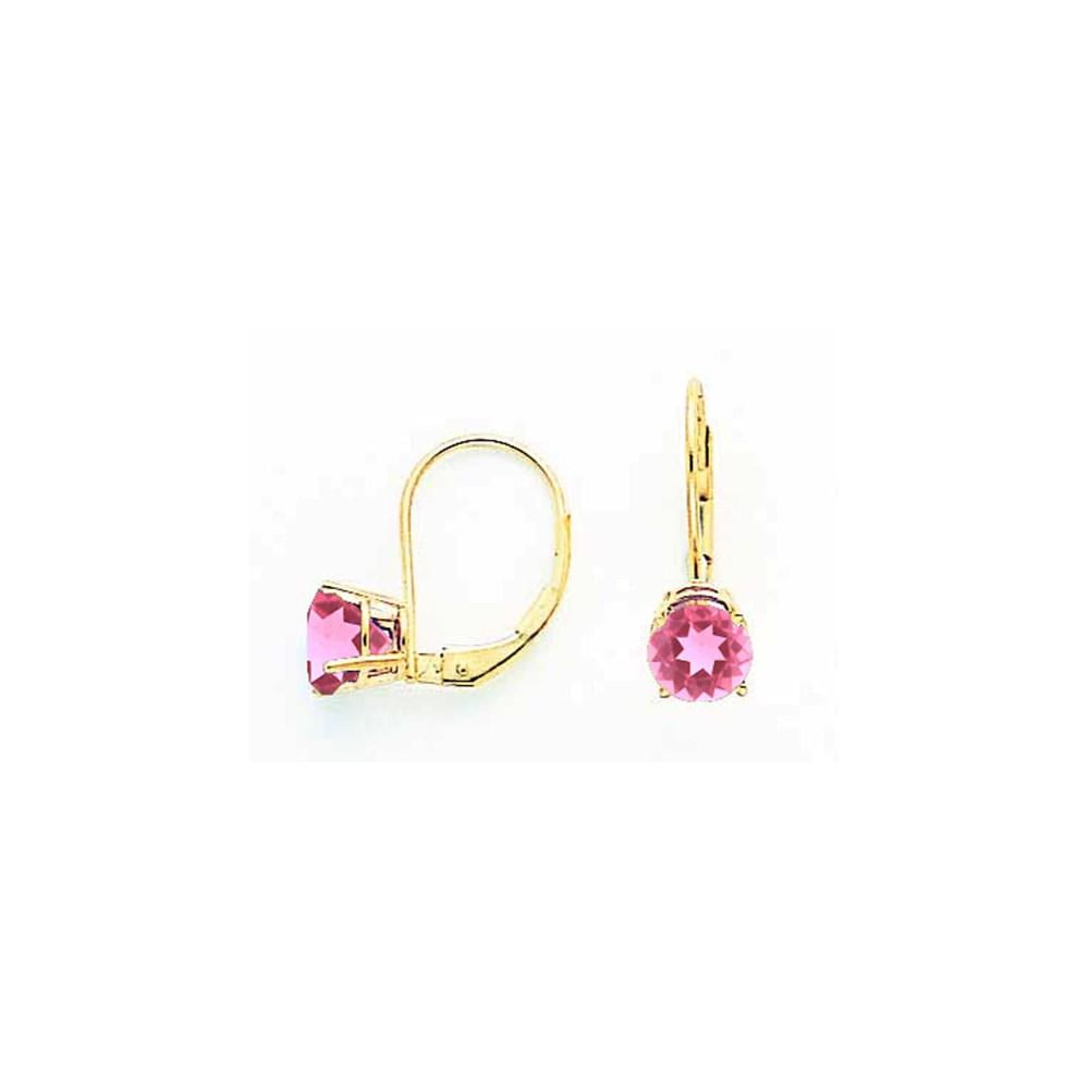 14K Yellow Gold Bezel Set Pink Tourmaline Heart Leverback Dangle Earrings 6mm
