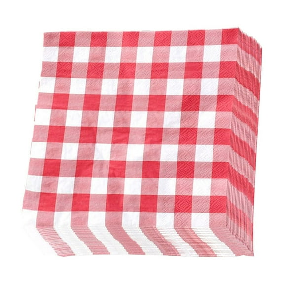 Red and White Plaid Gingham Party Supplies Tableware Set Disposable Paper Plates Napkins Cups Cutlery Spoons for Picnic Decorations Birthday Party Family Dinner