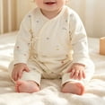 thumbnail image 4 of YHAJDS Newborn Baby Romper Long Sleeve Solid Color Wrap Tie Side Snap Bodysuit, 4 of 7