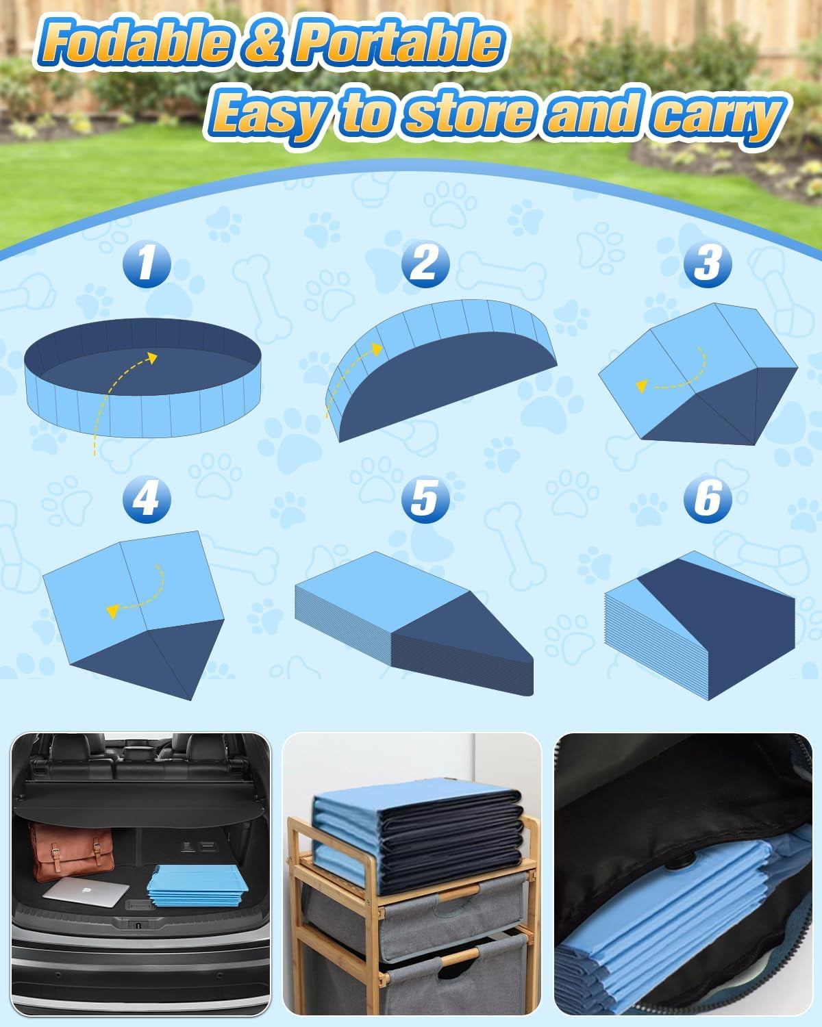 63" Thicken Large Dog Pool,Non-Slip Kiddie/Kids Pool Hard Plastic,2-in-1 Foldable Sprinkler Pet Pools,Portable Swimming Pools for Summer Outdoor Backyard
