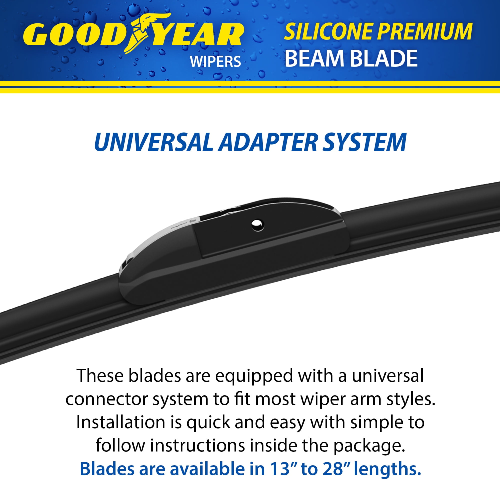 Goodyear Silicone 18" Premium Beam Windshield Wiper Blade with Universal Adaptor, Replacement Beam Wiper Blade for Curved Windshields, Pack of 1
