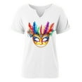 thumbnail image 5 of Craaazy Mardi Gras Shirts for Women Short Sleeve Casual Carnival Printed V-neck T-shirts Gifts, 5 of 6