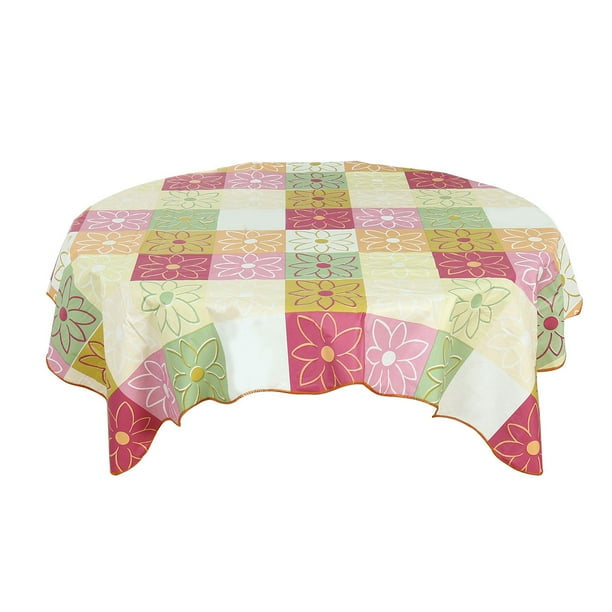 Vinyl Round Tablecloth Floral Printed Table Protective Covers 53" Dia 5