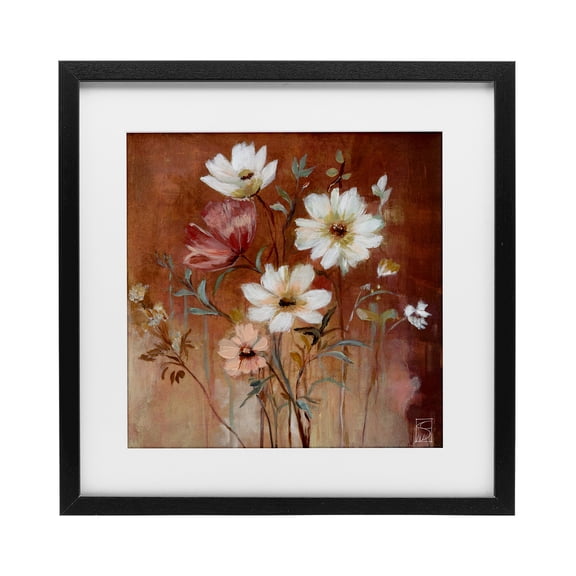 Mocha Flowers Collection Black Framed Print Under Glass, design by Sara Culpepper