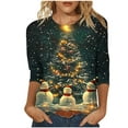 thumbnail image 2 of Elvqul Womens Shirts Plus Size Tops Casual Christmas Crewneck Print 3/4 Sleeve Shirts for Women, 2 of 5