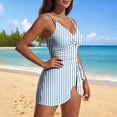 thumbnail image 5 of Mifsaly Swimdress for Women Tummy Control One Piece Swimsuit Geometric Floral Print Wrap Front Ruffle Skirted Swimwear Vacation Flattering Beachwear XXL, 5 of 9