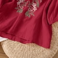 thumbnail image 6 of Linen 3/4 Sleeve Button Shirts Summer Boho Peasant Casual Gauze Clothes Embroidered Tops for Women Red M, 6 of 6