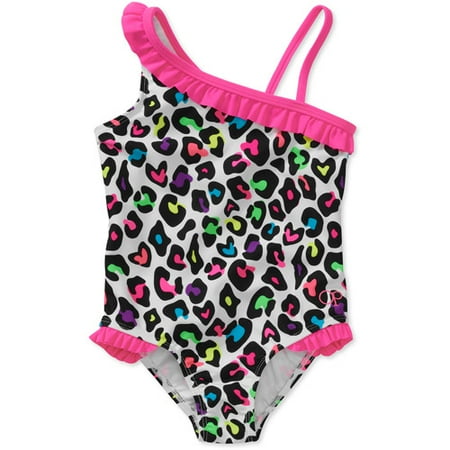 OP Baby Girls' Cheetah Asymmetrical One Piece Swimsuit