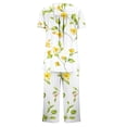 thumbnail image 5 of Moxiu Capri Pajama Sets Pleated Boho Floral Print Summer Short Sleeve Pjs 2 Piece Loungewear Capri with Pockets Sleepwear Yellow,XL, 5 of 6