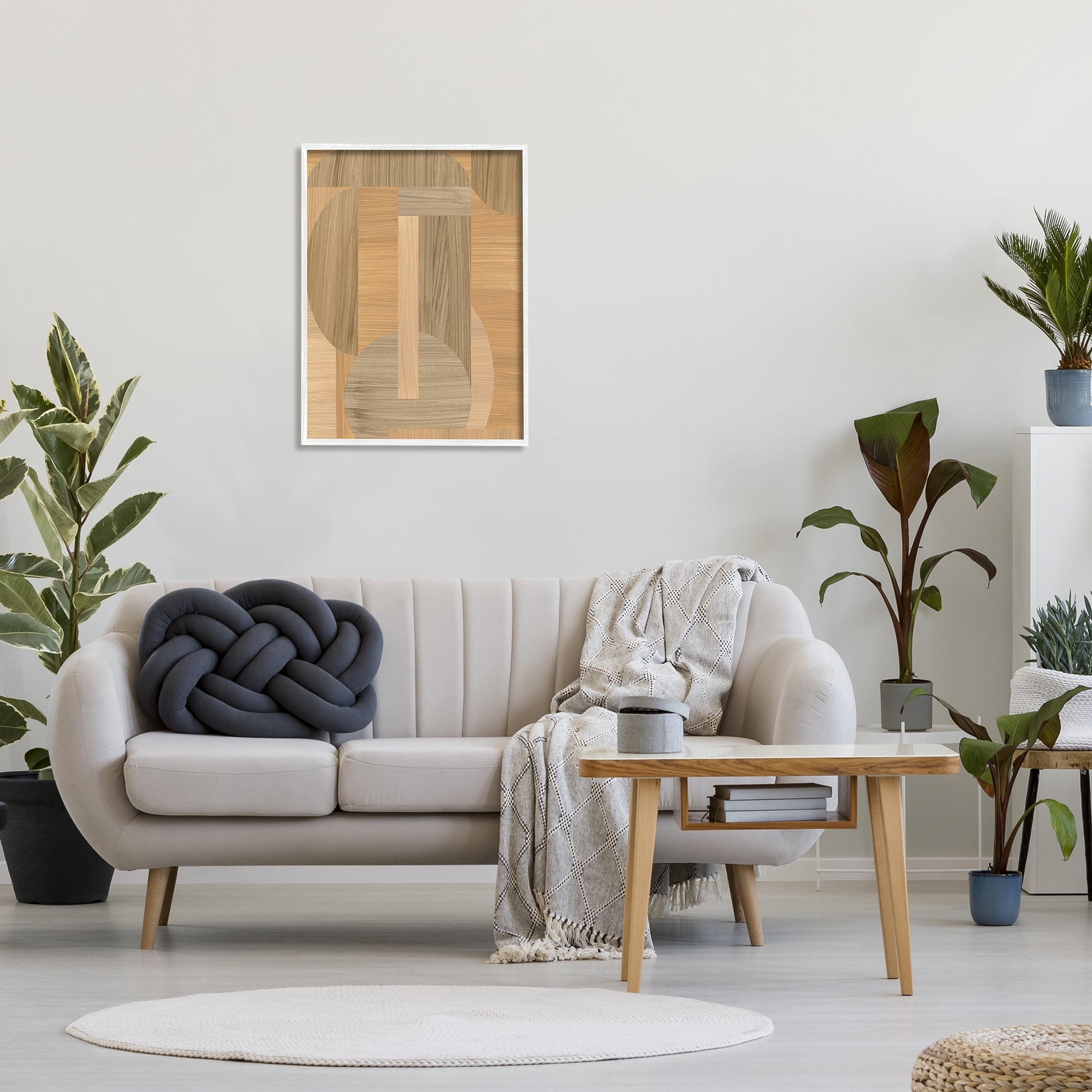 Stupell Industries Grain Patterned Linear Shapes Abstract Painting White Framed Art Print Wall Art, 24 x 30