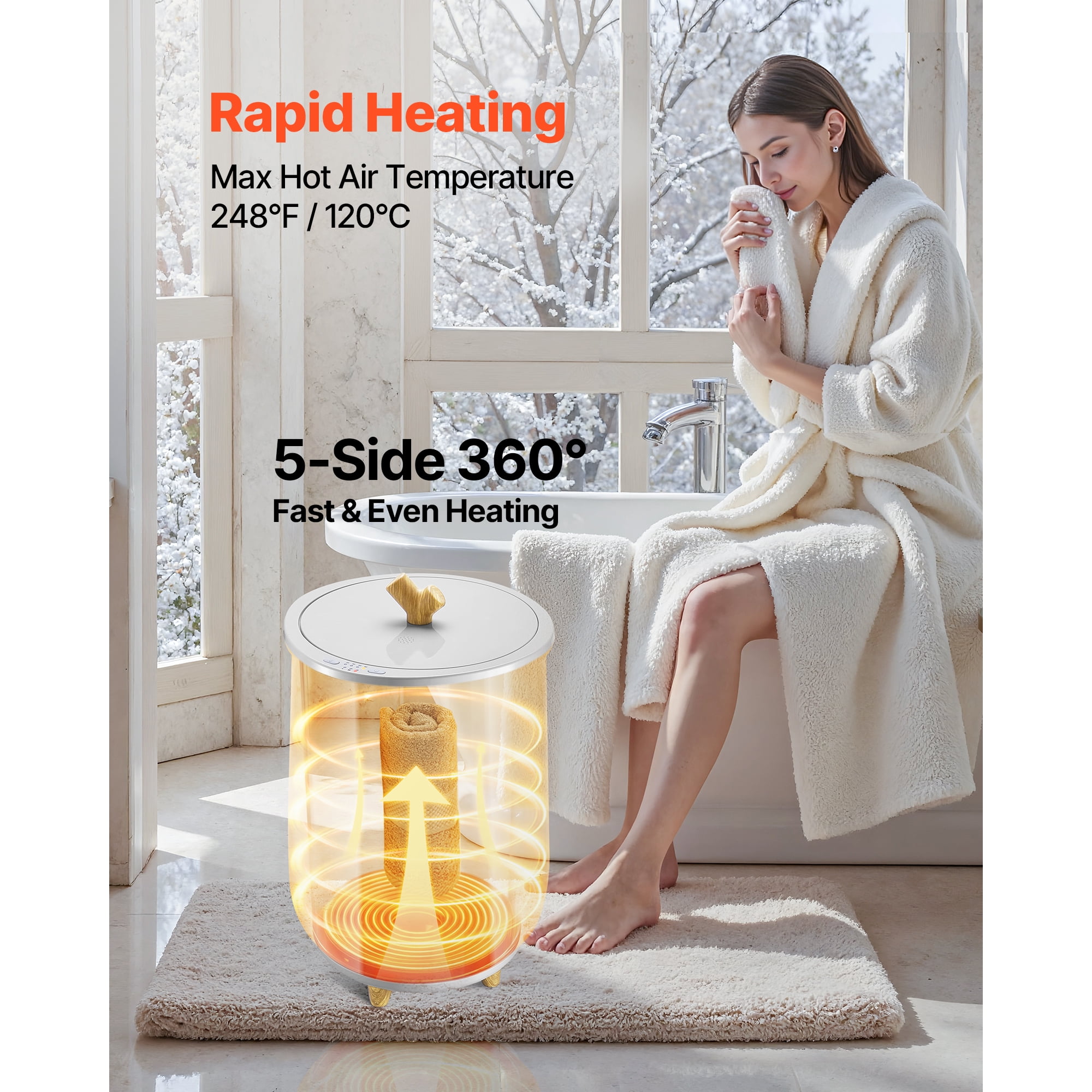 KFFKFF 20L Heated Towel Warmer Bucket with LED Light, Adjustable Timer and Temperature Settings, Large Capacity for Towels and Blankets, Suitable for Bathroom, Spa, Home, Countertop, Gray