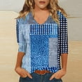 thumbnail image 2 of ZQUUVOU Women's T-Shirt Print Stripe V Neck 3/4 Sleeve Blouse A-Blue (M), 2 of 5