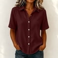 thumbnail image 2 of Women's Loose Fit Short Sleeve Button Up Flared Front Back Pleats Shirt Blouse Top Comfy Office Casual | CSEONE,Wine M, 2 of 7