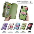 thumbnail image 5 of Multifunctional Wallet Case For iPhone XR with RFID Blocking Card Slots,Detachable Purse Soft PU Leather Magnetic Snap Hand Strap Zipper Pocket Cute Flower Phone Case with Carabiners,Green, 5 of 14