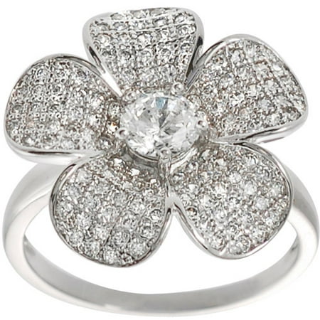 Brinley Co. CZ Solitaire Sterling Silver Flower Ring