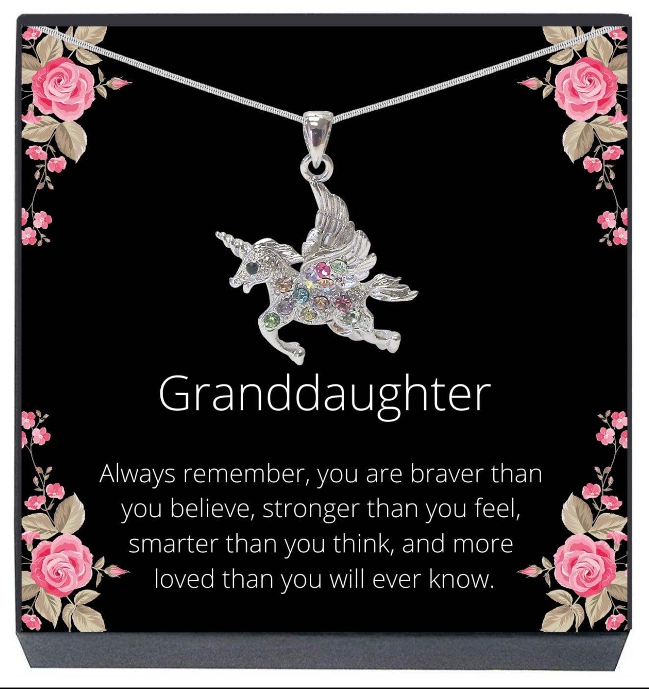 SheridanStar Granddaughter Multicolor Crystal Unicorn Fairy Necklace, Jewelry Gifts for Girls, Teens, Females from Grandma, Grandpa, Grandparents