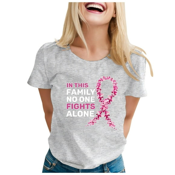 TSADFHJI T Shirts for Women Long Sleeve Women's Cancer Printed T Shirt International Publicity Moon Short Sleeved Shirt S Grey