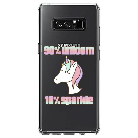 DistinctInk Clear Shockproof Hybrid Case for Samsung Galaxy Note 8 - TPU Bumper Acrylic Back Tempered Glass Screen Protector - 90% Unicorn 10% Sparkle