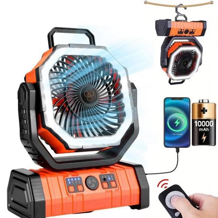 20000mAh Camping Fan with LED Light, Auto-Oscillating Desk Fan with Remote & Hook, Rechargeable Battery Operated Outdoor Tent Fan with Timer, 4 Speeds USB Fan for Camp Travel petitelightfan Mobile po