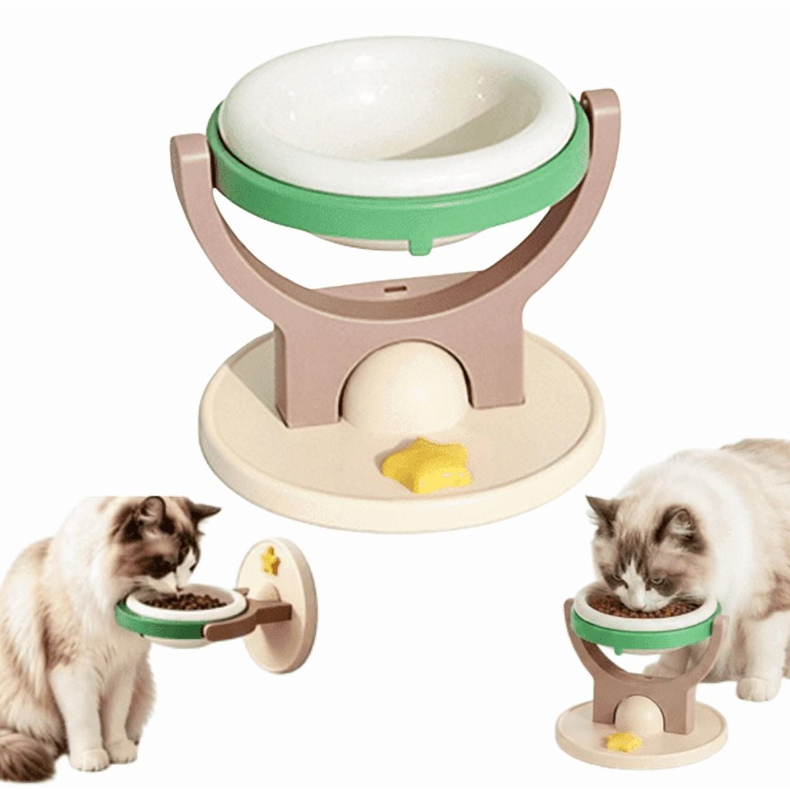 Wall Mounted Elevated Cat Bowl 2-in-1 Design, Floating Planet Cat Feeder with Adjustable Height Stand, Anti-Tip Stable Feeding Dish, Space Saving Removable Pet Bowl for Indoor Use