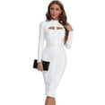 thumbnail image 6 of BEAUKEY Women's Hollow Out Bandage Dress Long Sleeve Sexy Cut Out High Neck Party Midi Runway Bodycon, 6 of 6
