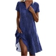 thumbnail image 1 of LOVZFMLL Robe à Pois pour Femme, Nouvelle Collection Printemps/été, Col à Manches Courtes, Longueur Genou, Bleu, TG, 1 of 6