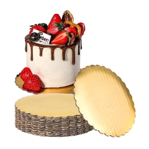 Fit Meal Prep 20 Pack Cake Boards, 6 Inch Round Gold Cake Circles, Disposable Pizza Circles Cake Pan Base Stand for Desserts and Pastries, Greaseproof Cardboard Cake Rounds for Cake DIY, Birthday