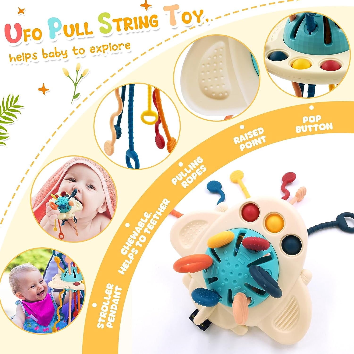 4-in-1 Montessori Baby Toy Set for 6-12 Months, Tissue Box Toy, Stacking Blocks, Building Blocks and Dinosaur Toy, Sensory Gift for Infants