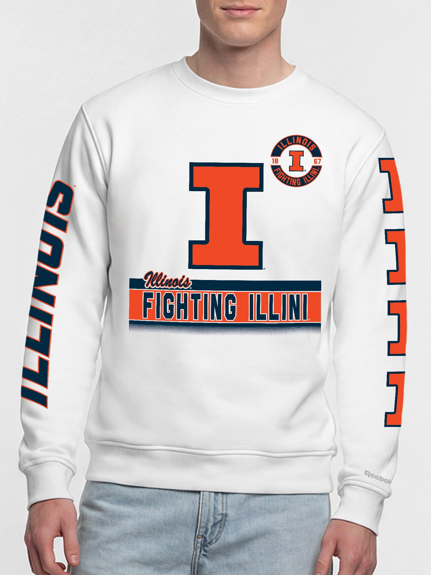 Illinois Fighting Illini Reebok Mens White Crew Sweatshirt