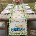 thumbnail image 4 of Green Plaid Easter Table Runner - 60 Inch Long Blue Truck Spring Floral Bunny Rustic Cotton and Linen Blended Dress Scarves Farmhouse Table Runner for Kitchen Dining, Coffee Table, 13" x 60", 4 of 8