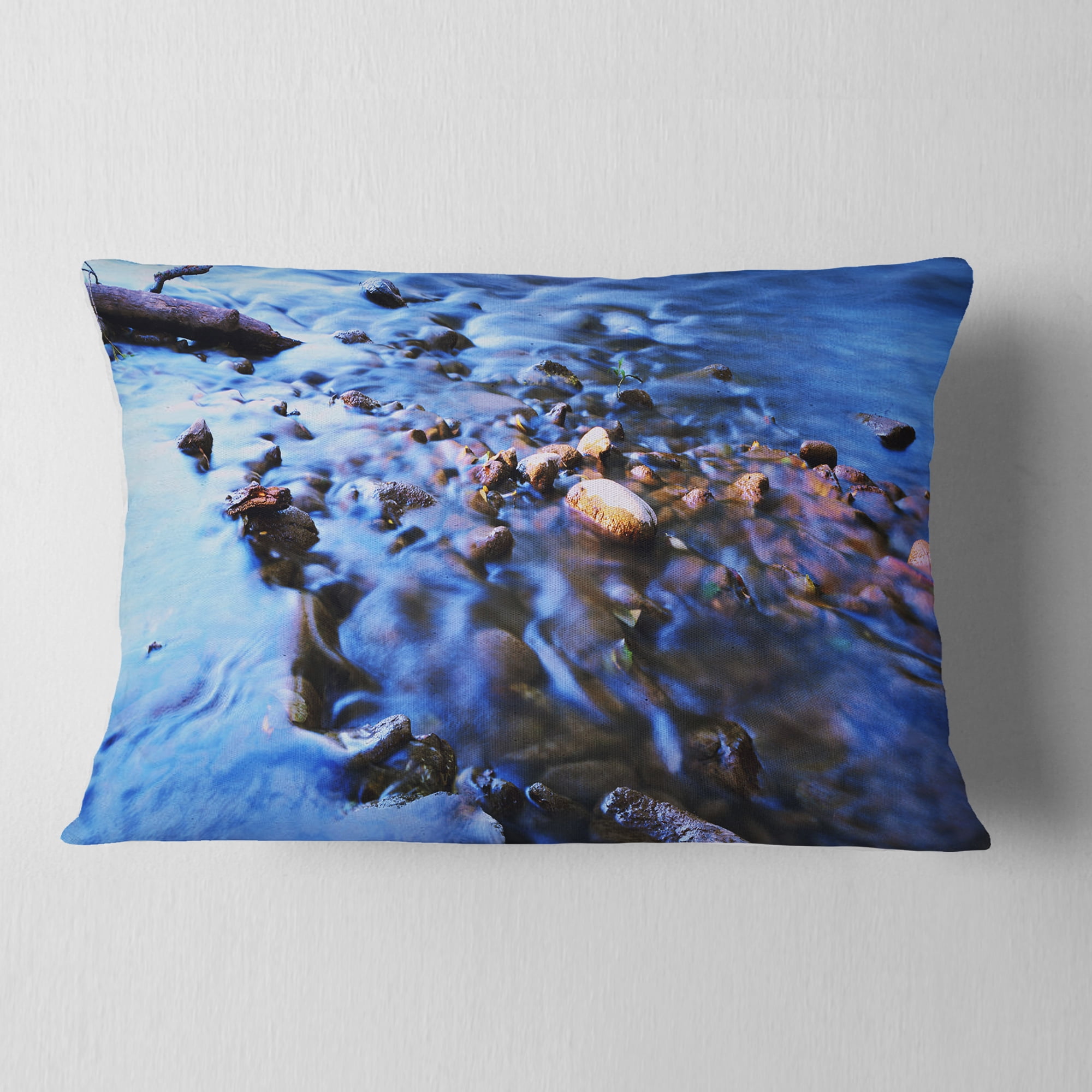 Designart Rock Blue River Panorama - Oversized Beach Throw Pillow - 12x20