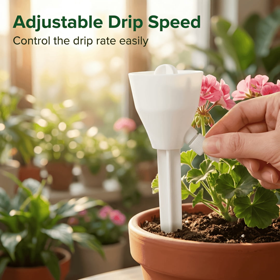 20-Piece Automatic Plant Watering System with Adjustable Flow Drip Emitters - No External Power Required, Plastic Drip Irrigation Kit for Indoor and Outdoor Potted Plants, Balcony Gardens,