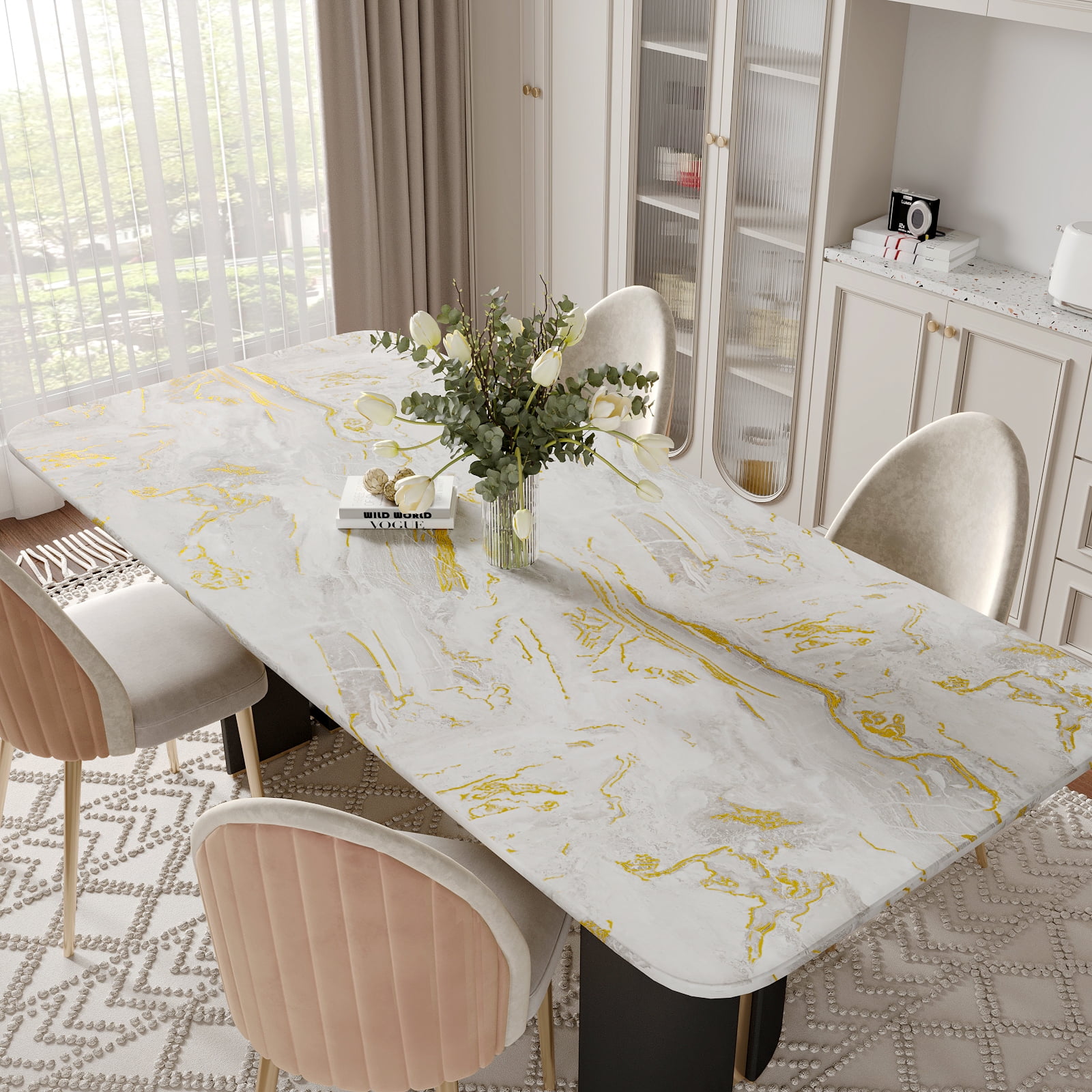 CHIHUT Beige Gold Matte Marble Contact Paper for Countertops Waterproof 17.7"x236" Liquid Peel and Stick Marble Wallpaper for Kitchen Self Adhesive Wall Paper Removable Vinyl Roll for Cabinets Walls