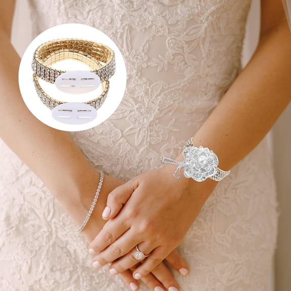 OULII 2pcs Corsage Wristlet for Women in Golden Stretchy Wristlet for DIY Wedding Corsage and Anniversary Events