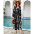 thumbnail image 6 of EDOLYNSA Plus Size Kaftan Dress for Women Swimwear Coverup Elegant Batwing Sleeve Beach Dress Tunic Black and White Printed Housewear, 6 of 10