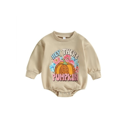 

Halloween Baby Girls Boys Rompers Pumpkin Letter Print Patchwork Long Sleeve Sweatshirt Jumpsuits