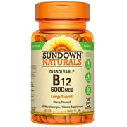 Sundown Naturals Super Potency Sublingual B-12 6000 mcg Tablets 30 ea (Pack of 2)