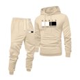 thumbnail image 2 of Dwelliawo Men's Tracksuits 2 Piece Set Solid Color Sweat Hoodie Joggers Running Pant Set Fleece Fall Winter Suit with Pockets Beige 2XL, 2 of 5